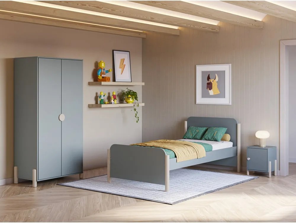 Детско легло сиво-зелено 90x190 cm от масивен бор с включена подматрачна рамка Enola – Marckeric