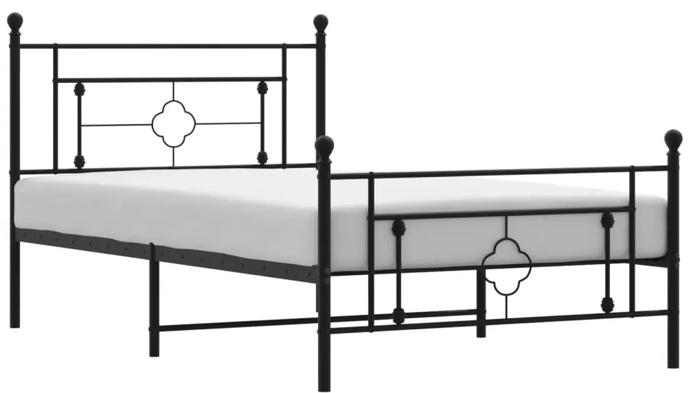 374353 vidaXL Метална рамка за легло с горна и долна табла, черна, 107x203 см