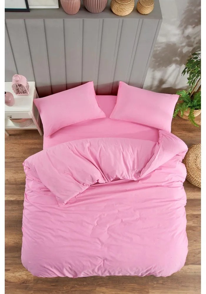 Розово двойно удължено спално бельо с включен долен чаршаф 4 части 200x220 cm Classic – Mila Home
