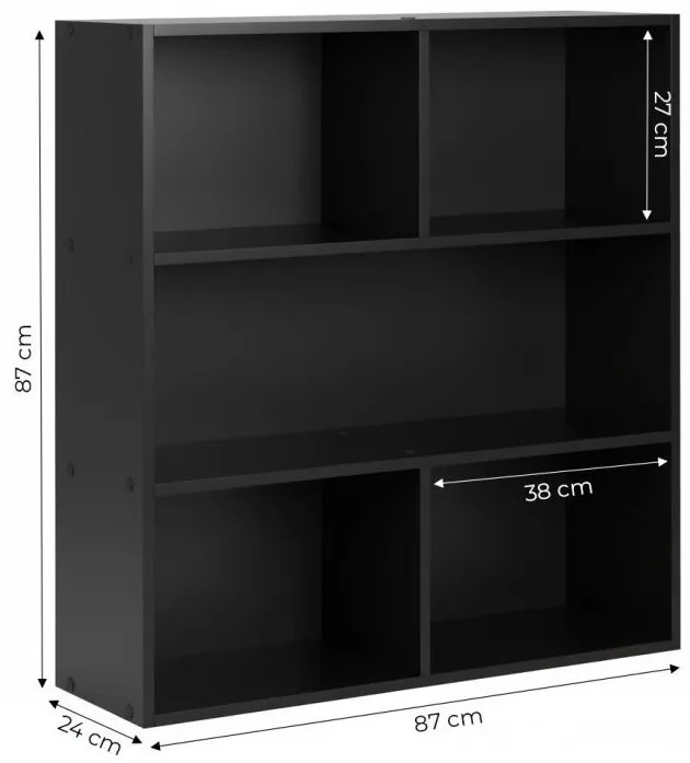 Модерен черен рафт - триетажен рафт за книги, декорации и играчки