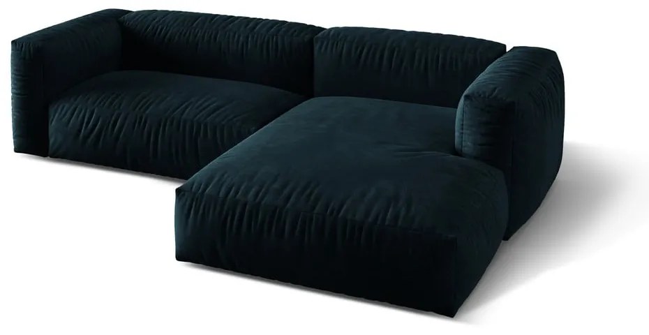 Тъмносин кадифен модулен ъглов диван (десен ъгъл) Martina – Micadoni
