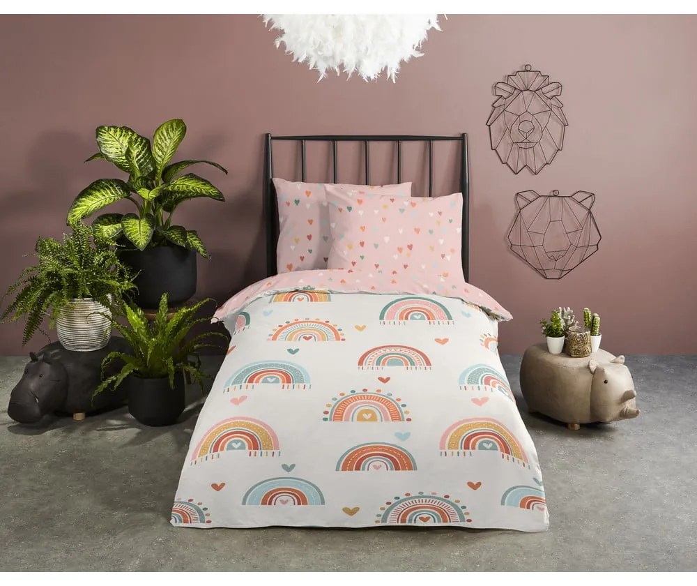 Розово-бежово памучно детско спално бельо за детско креватче 100x135 cm Louie – Good Morning