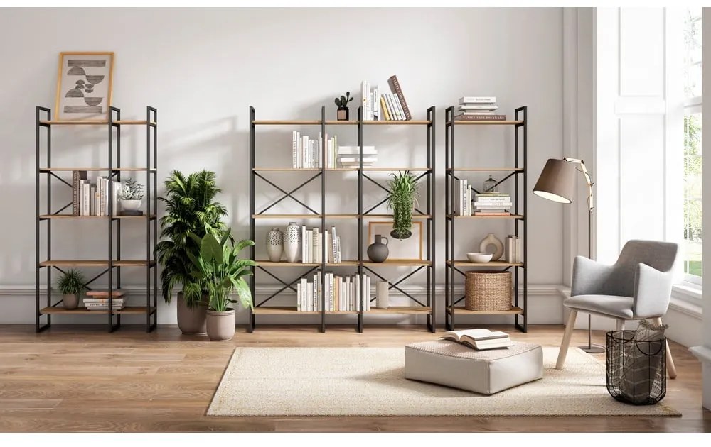 Рафт от черен/естествен дъб 58x175 cm Dusan - Marckeric