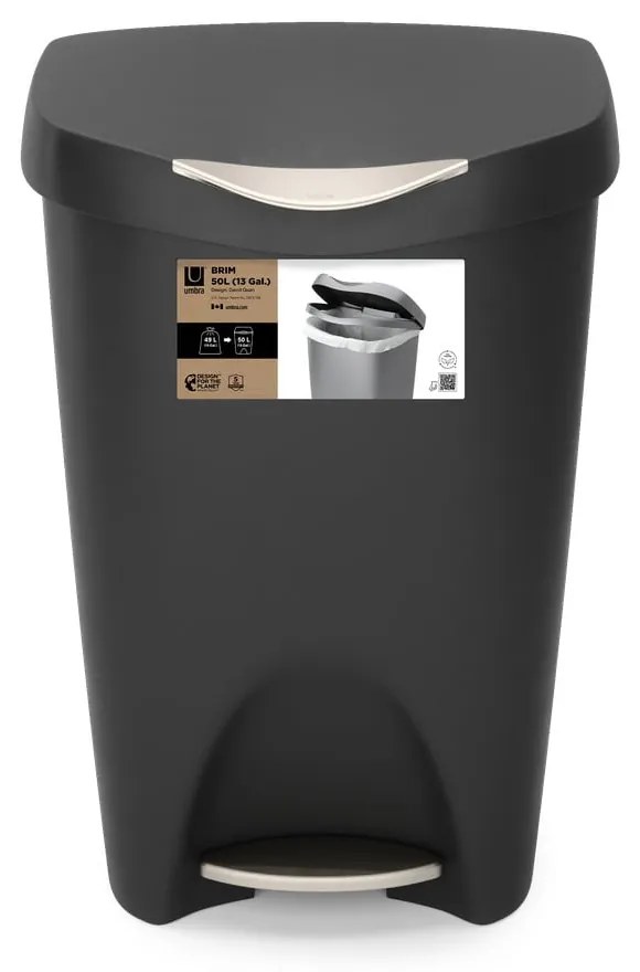 Черно пластмасово кошче за боклук с педал 50 l Brim – Umbra