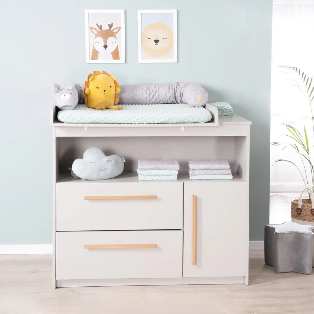 Светлосив детски скрин с маса за преповиване 107x98x75 cm Lea – Roba