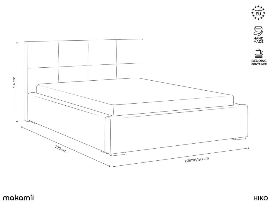 Кафяво-сиво кадифено двойно легло 140x200 cm тапицирано с място за съхранение и включена подматрачна рамка Hiko – Makamii