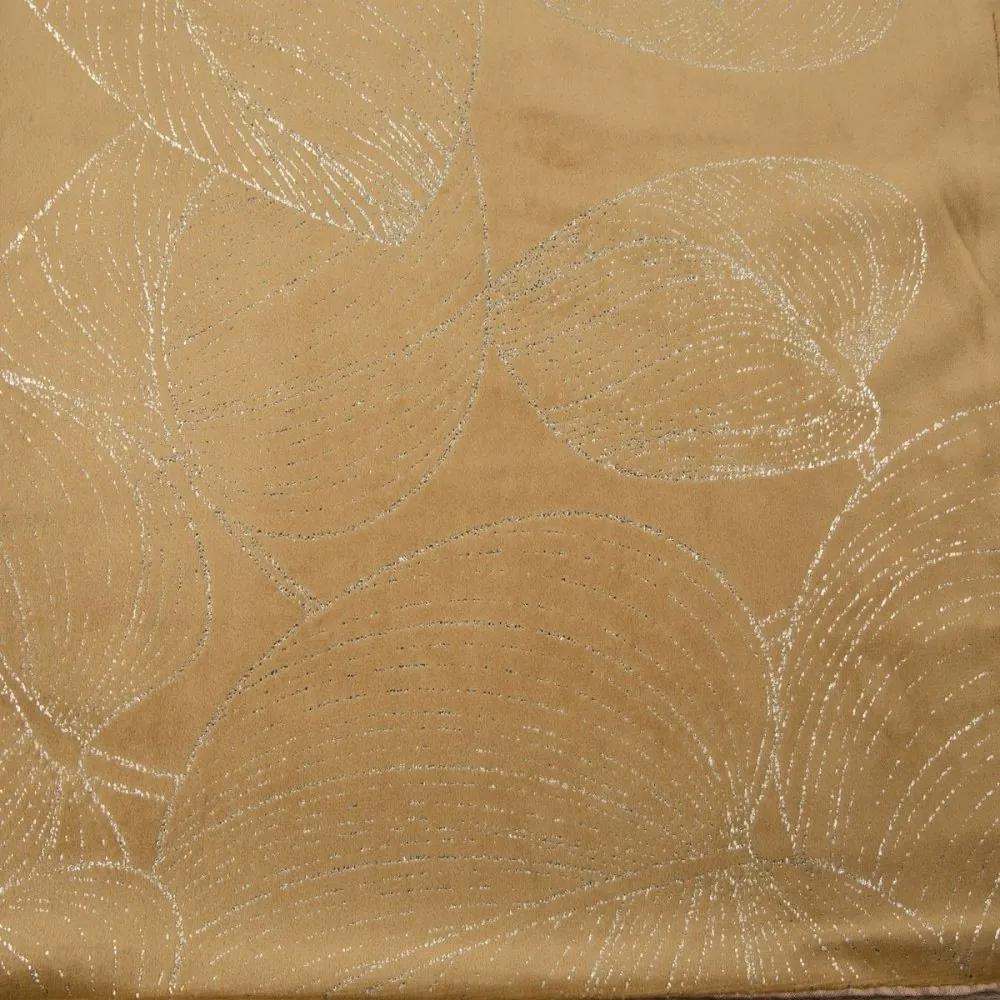 Кадифена централна покривка с лъскава щампа на листа в цвят на мед Широчина: 35 см | Дължина: 220 см