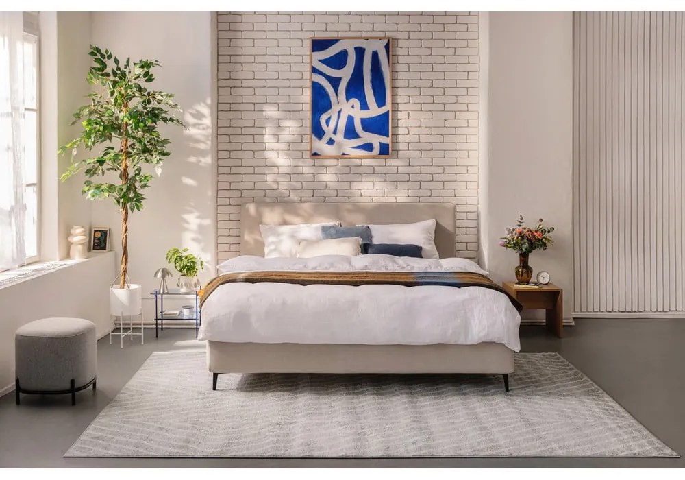 Бежово тапицирано двойно легло с матрак и решетка 180x200 cm Noira Slim - Bonami Selection