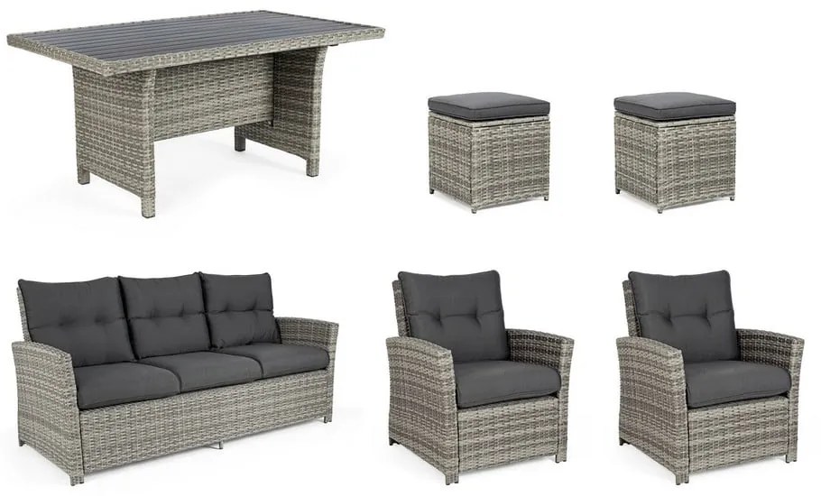 Сив градински комплект от за отдих от изкуствен ратан за 6 Ariel – Bizzotto