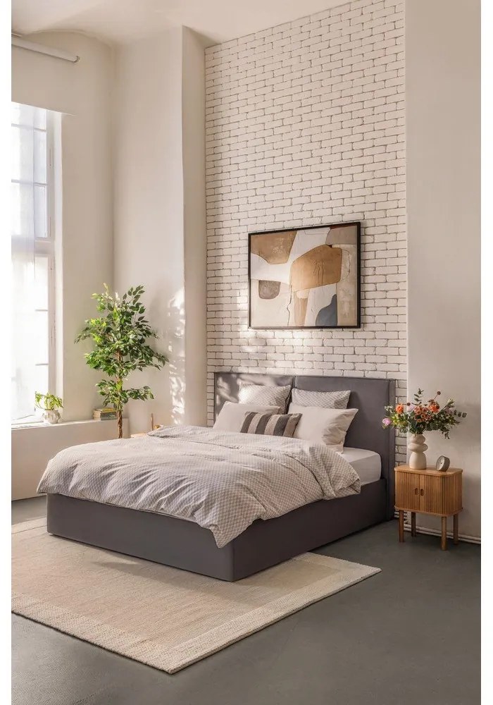 Сиво тапицирано двойно легло с място за съхранение и включена подматрачна рамка 180x200 cm Thessa Bold – Bonami Selection