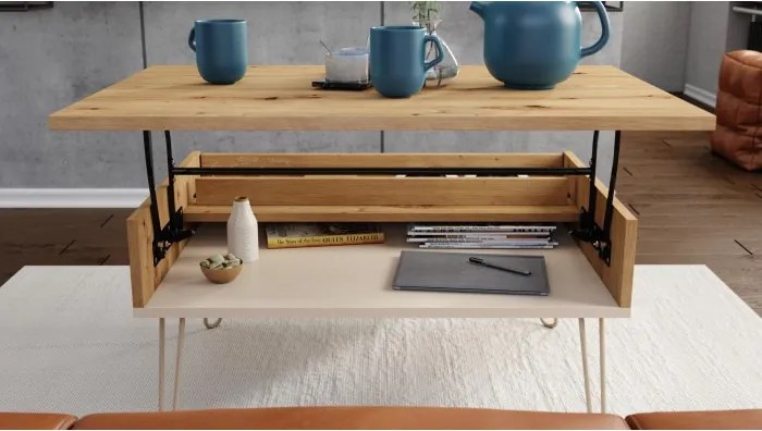 ХЕАРПИН С-90 Дъб Артисан/Бежов (Шампанско) - МОДЕРНА МАСА С ПОВДИГАЩ СЕ ПЛОТ + ОТДЕЛЕНИЕ ЗА СЪХРАНЕНИЕ + РАФТ