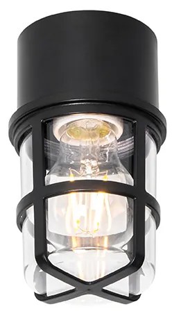 Таванна и стенна лампа черна с прозрачен абажур IP54 - Kiki