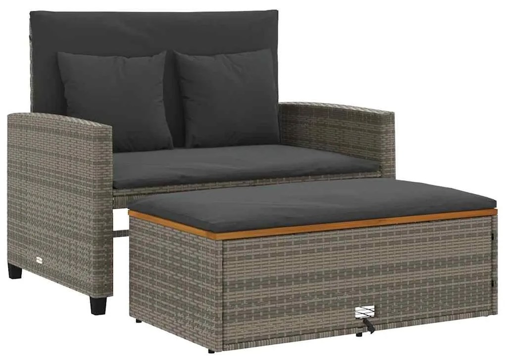 365142 vidaXL Градински диван с възглавници 2-местен сив полиратан и акация