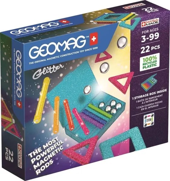 Магнитен конструктор, Geomag, Glitter Panels 534, 22 части