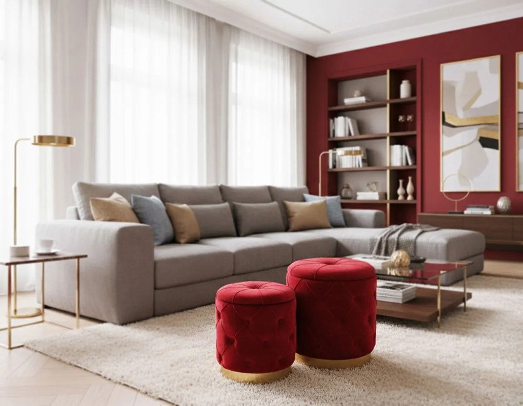 Табуретки комплект Button-червен