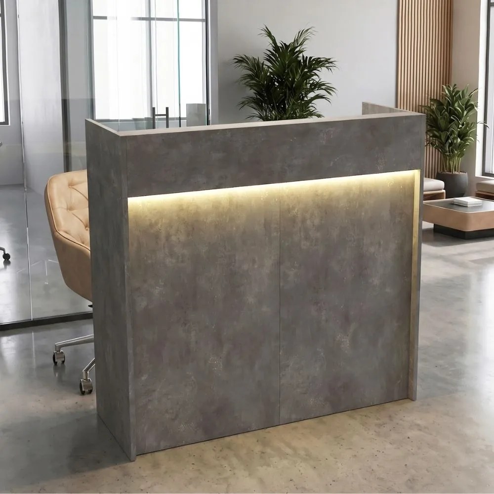 Wilko TopMebel меламиново бюро за рецепция с LED в цвят бетонно сиво 113.6x42x110cm.