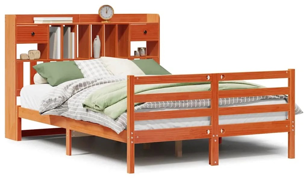 3321956 vidaXL Легло с етажерка за книги, без матрак, 140x200 см, бор масив