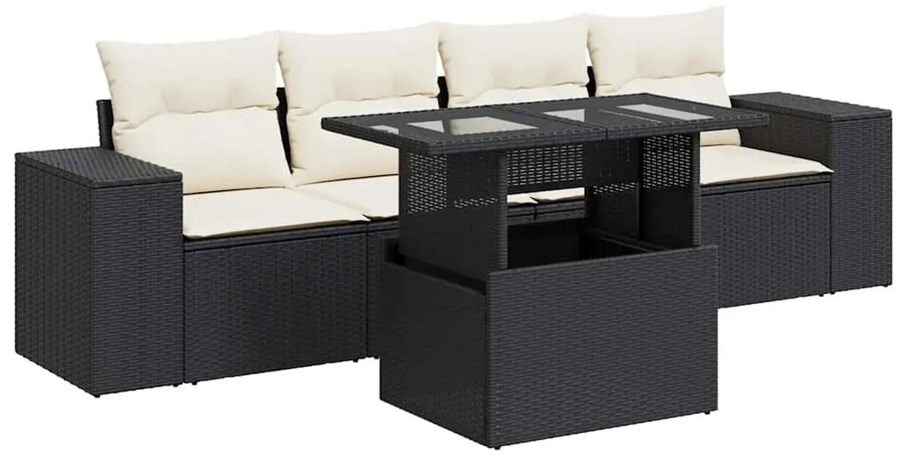 3326717 vidaXL Градински комплект с възглавници, 5 части, черен полиратан