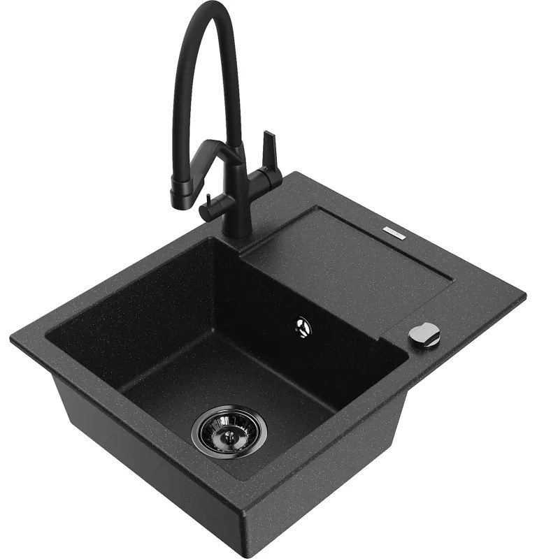 Mexen Enzo гранитна мивка с 1 отделение с отцедник и кухненски смесител Duo,