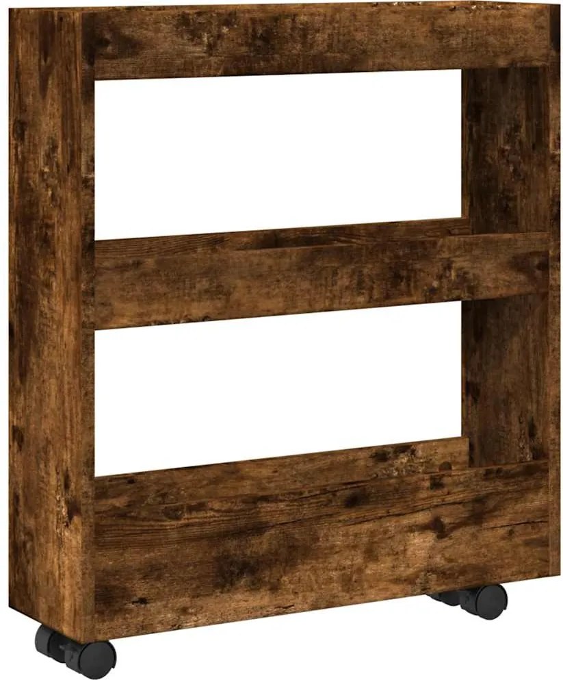 855245 vidaXL Тясна количка за съхранение 3 нива опушен дъб инженерно дърво