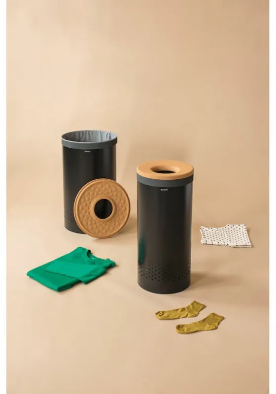 Кош за пране Brabantia 1000825, 35 л, Корков капак, Пълнене без отваряне, Вентилационни отвори, Черен