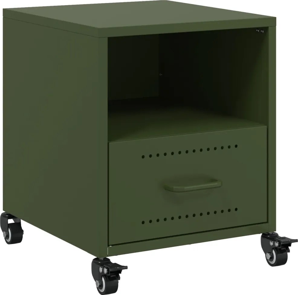 846712 vidaXL Нощно шкафче, маслиненозелено, 36x39x43,5 см, стомана