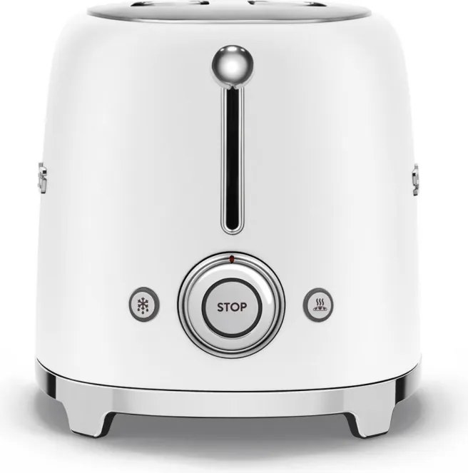 Тостер за хляб SMEG 50's Style TSF01WHMEU, 950W, 2 филии, 6 нива, Тавичка за трохи, Вграден кабел, Неръждаема стомана, Бял мат