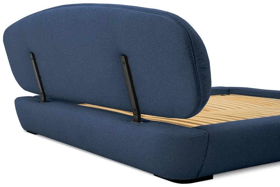 Тъмносиньо тапицирано двойно легло с включена подматрачна рамка 180x200 cm Odette – Scandic