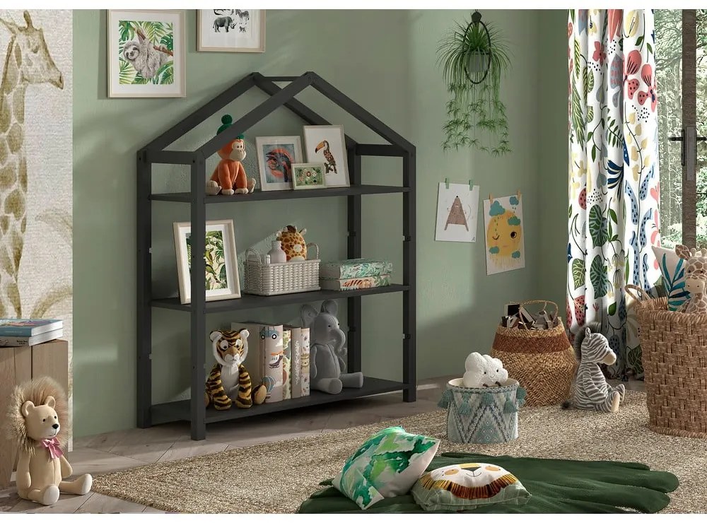 Антрацитна детска библиотека от масивен бор 111x141x40 cm Dallas – Vipack