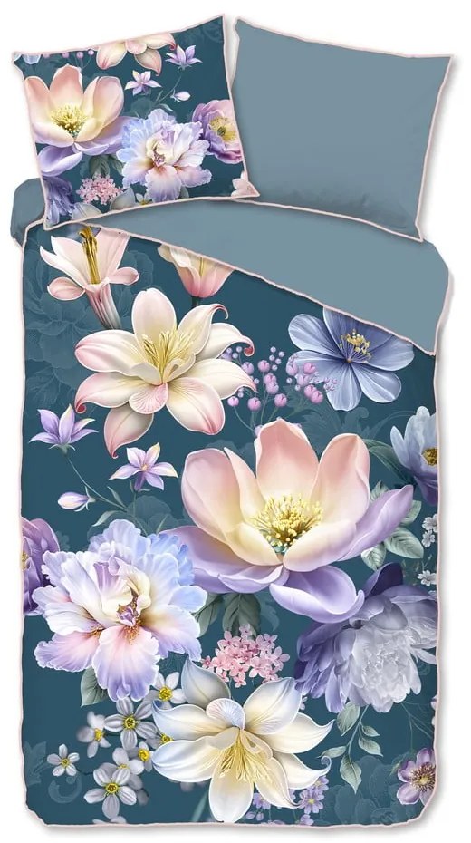 Синьо единично /удължено спално бельо от памучен сатен 140x220 cm Mirery – Descanso