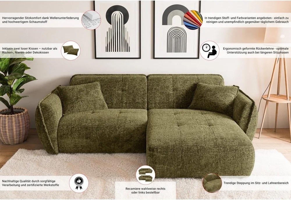 Зелен шенилов ъглов диван (десен ъгъл) Nelia – Ropez