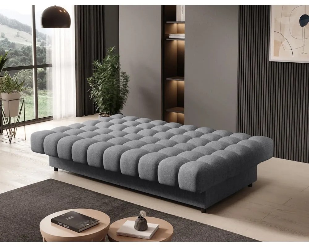 Сив шенилов разтегателен диван с място за съхранение 197 cm Clareta – ELTAP