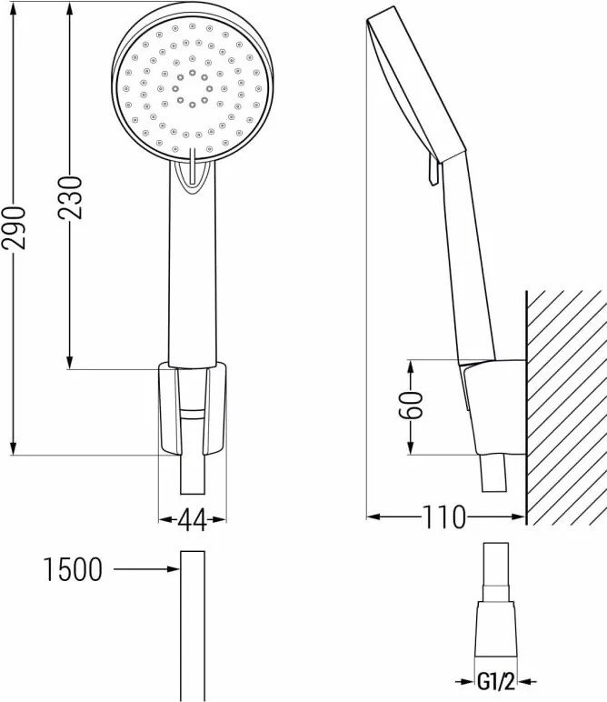 Mexen R-75 стенен душ комплект, черен - 785755052-70