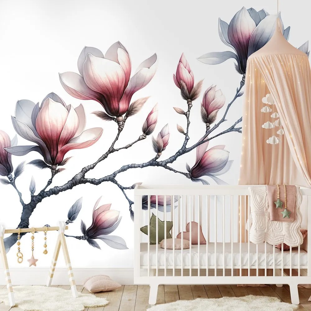 Самозалепващ фототапет – Нежни магнолии на бял фон