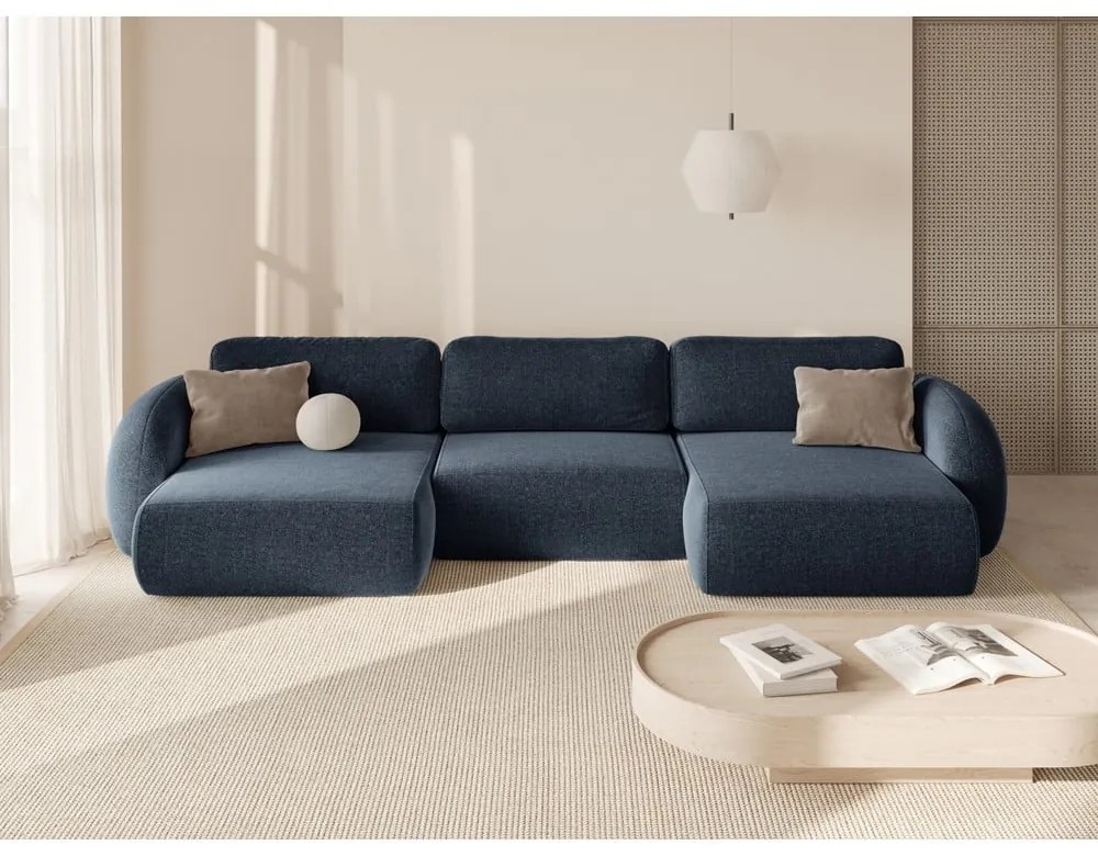 Тъмносин шенилов сгъваем/с място за съхранение ъглов диван (U форма) Tonale – Cosmopolitan Design