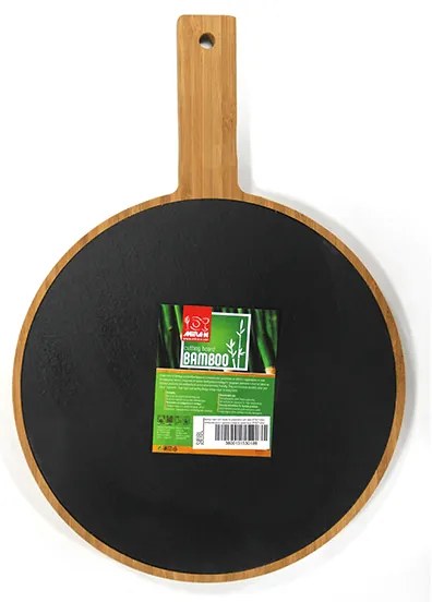 Бамбукова дъска с дръжка и слюда за презентация кръгла 28,8x21,5xh1,9см (S018S)