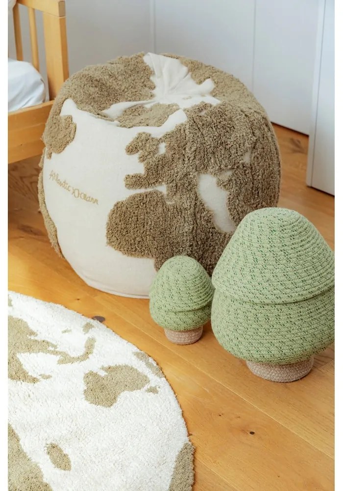 Детски пуф в зелен и кремав цвят World Map – Lorena Canals