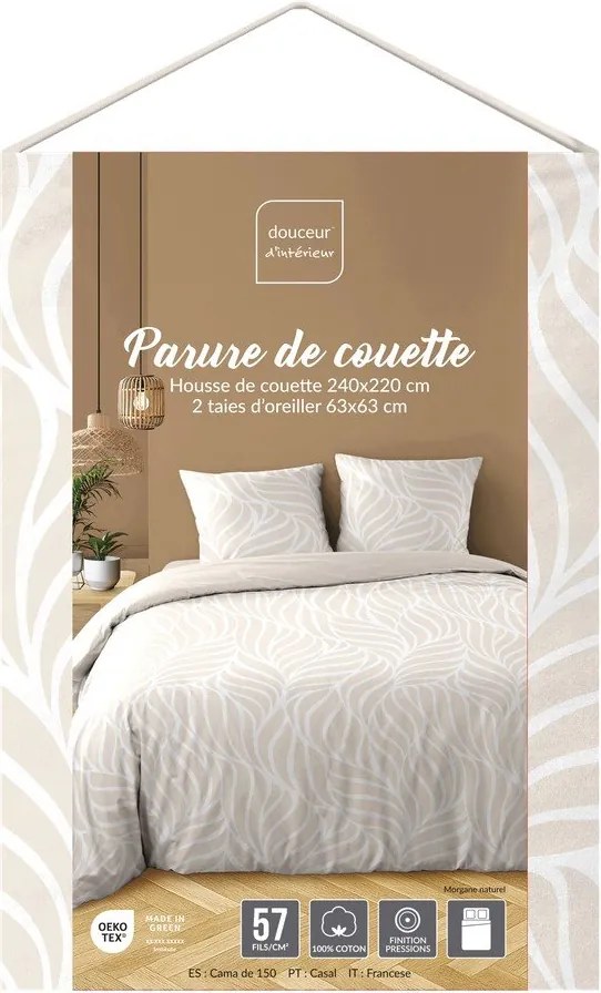 Бежово двойно /удължено 3 части памучно спално бельо 240x220 cm Morgane – douceur d'intérieur