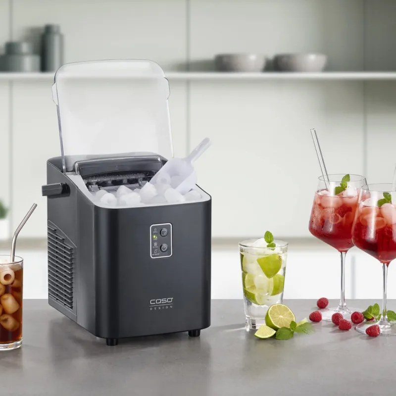 Ледогенератор Caso IceChef Compact 3401, 120W, 1 л, 12 кг/24 ч, 2 размера, Самопочистване, Компресорен, Черен мат