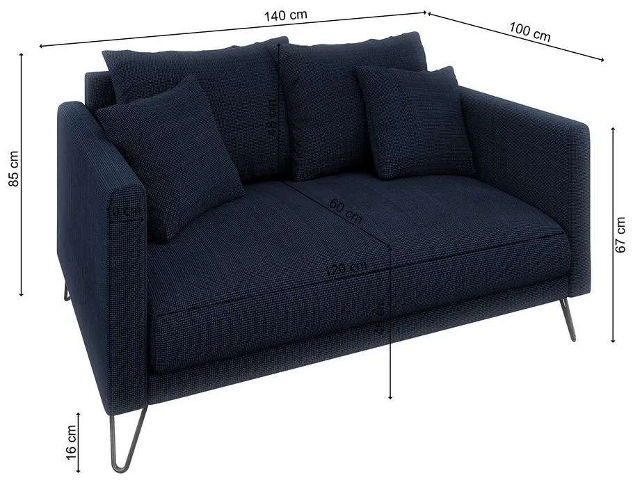 Тъмносин шенилов диван 140 cm Freya – Ropez