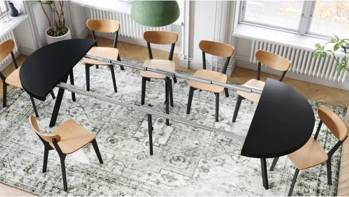 ЕКСПАНСО Черен мат/черни крака - ГОЛЯМА КРЪГЛА МАСА Ø110 РАЗТЕГАТЕЛНА ДО 310 cm С КРАКА Y ЛОФТ/ИНДУСТРИАЛНА