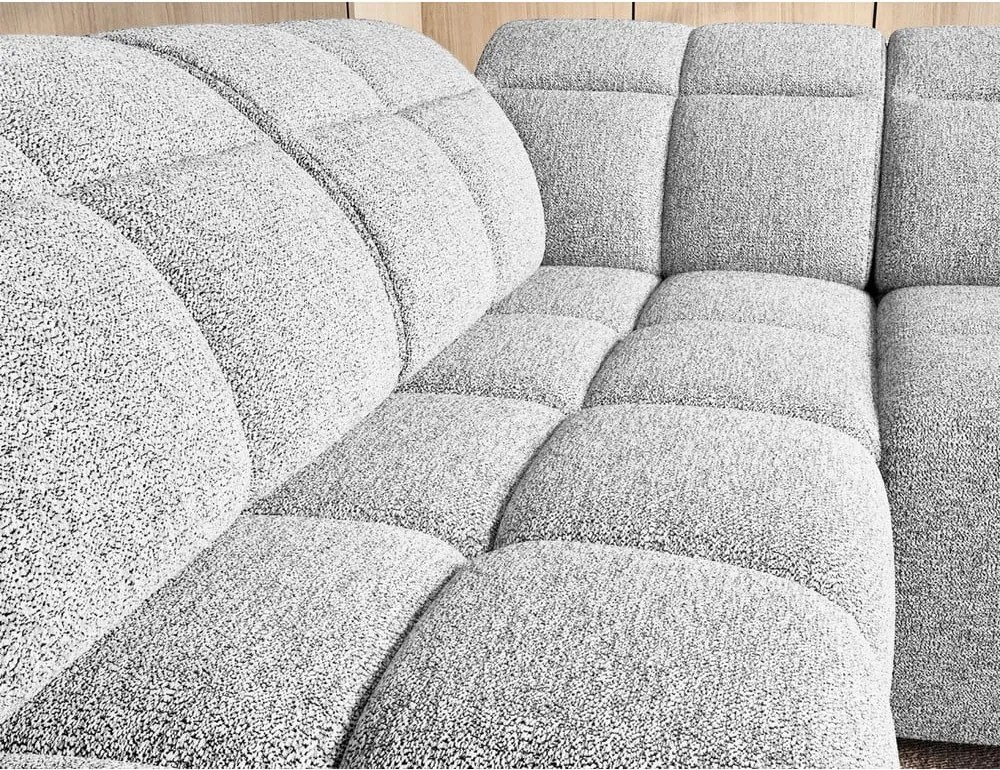 Светлосив разтегателен ъглов диван с място за съхранение от букле (ляв ъгъл L форма) Falconn – ELTAP