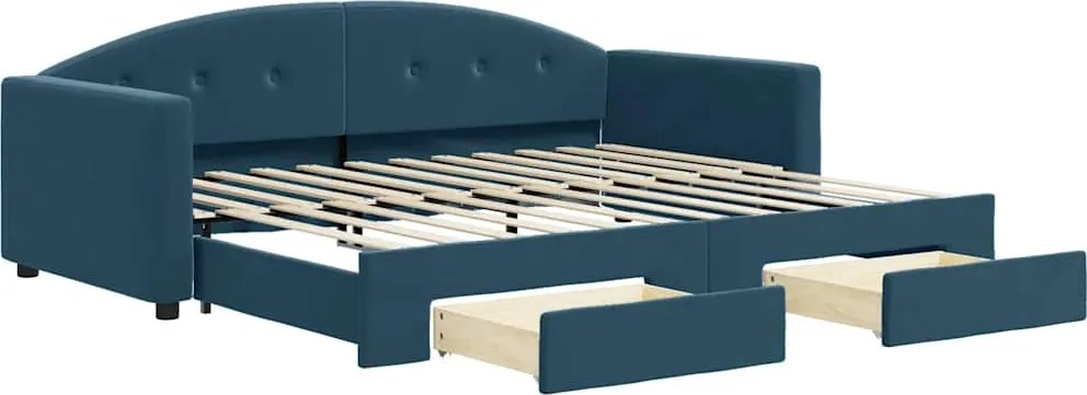 3197348 vidaXL Канапе с изтеглящо легло и чекмеджета синьо 90x200 см кадифе