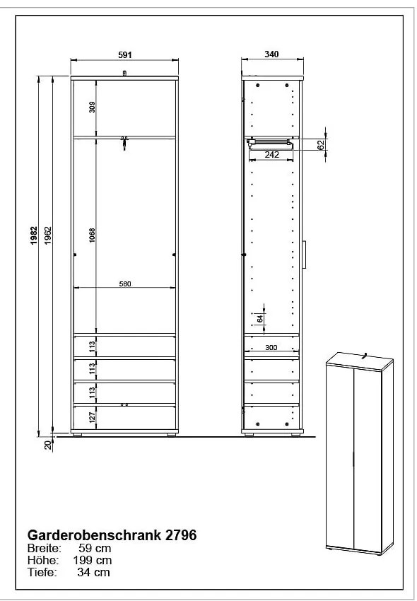 Гардероб в дъб 59x199 cm Fremont - Germania