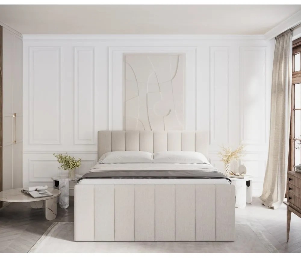 Бежово боксспринг легло с място за съхранение 200x200 cm Ruby – Maison de Rêve
