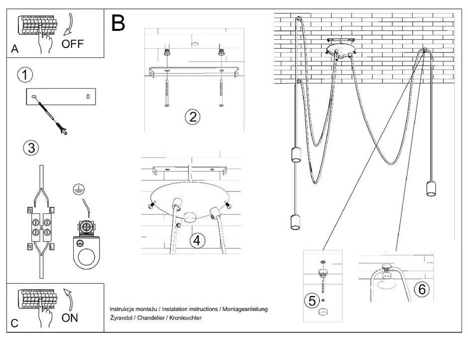 Черно висящо осветително тяло 300x300 cm Spider - Sollux