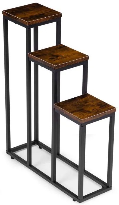 Стойка за цветя на тавана - 3-етажна метална стойка с дървени рафтове