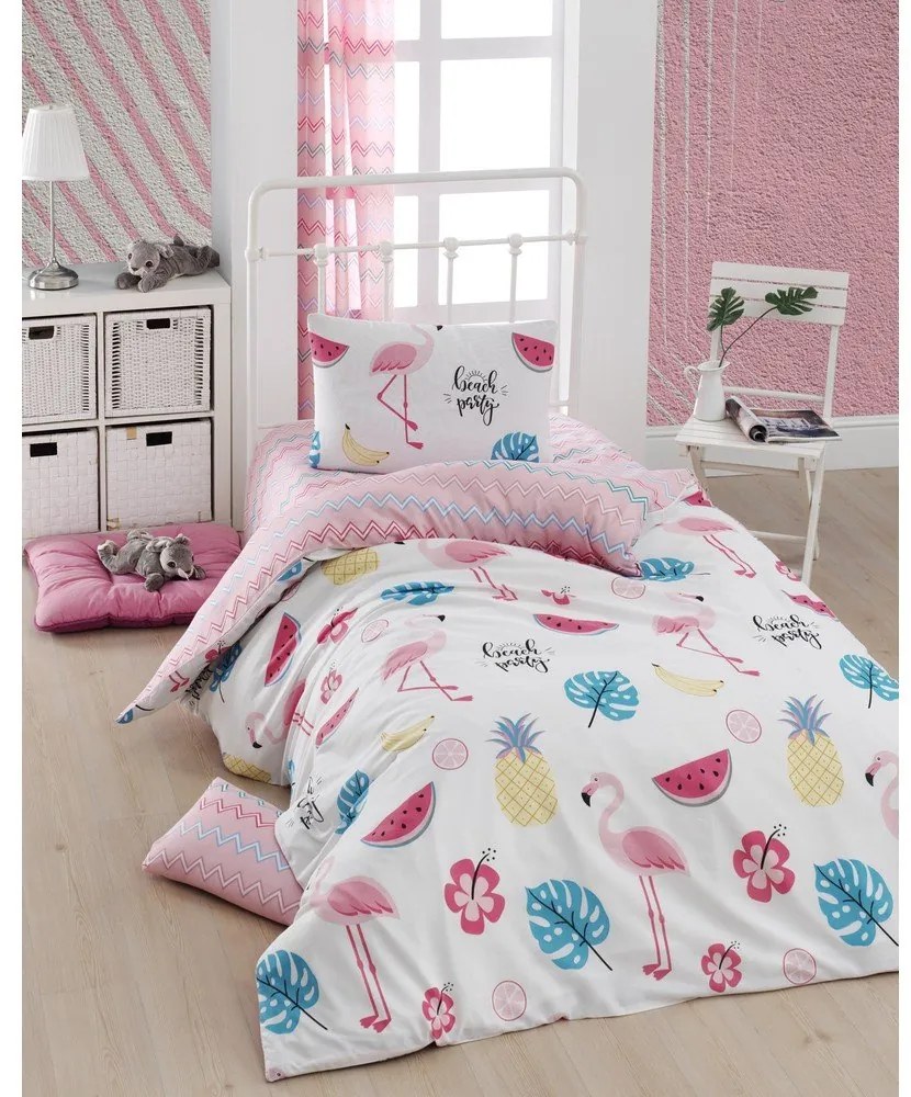 Бяло-розово единично детско спално бельо 140x200 cm Kokteyl – Mijolnir