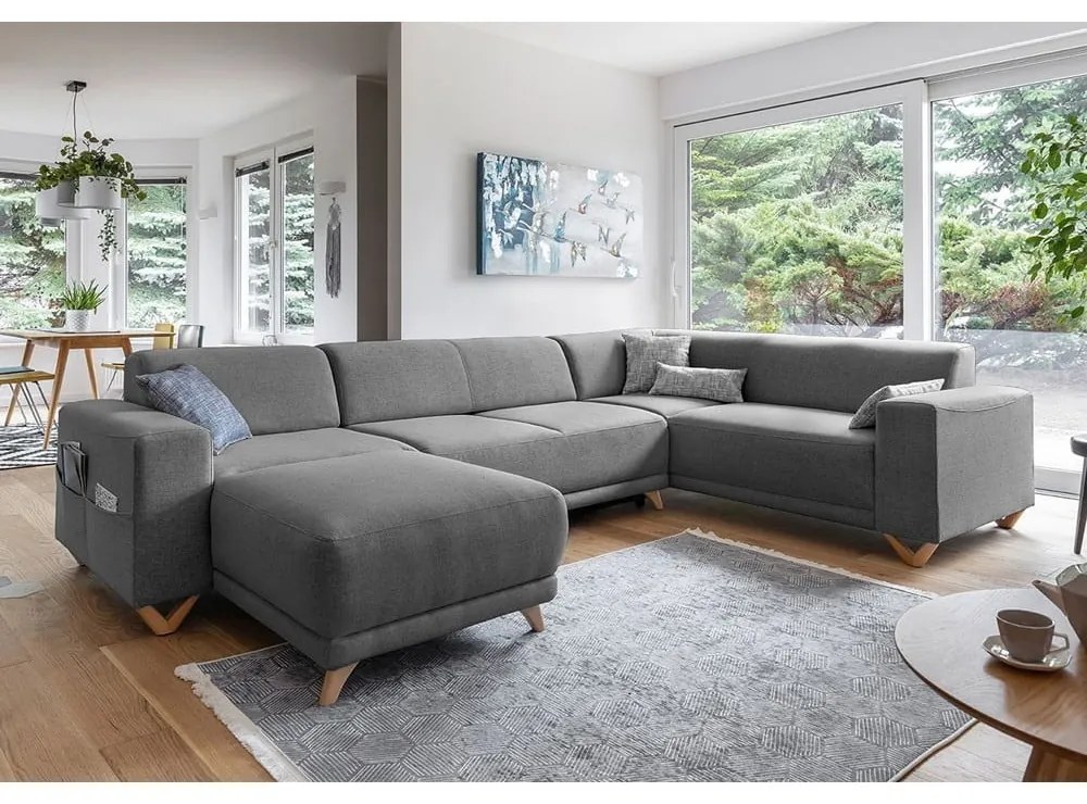 Сив разтегателен/с място за съхранение ъглов диван (десен ъгъл/U форма) Classy Sophie – Miuform