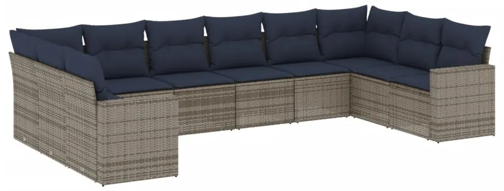 3219461 vidaXL Градински диван с възглавници, 10 части, полиратан, сив